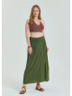 Khaki Plus Size Skirt with Elastic Waist and Drape Detail 4602